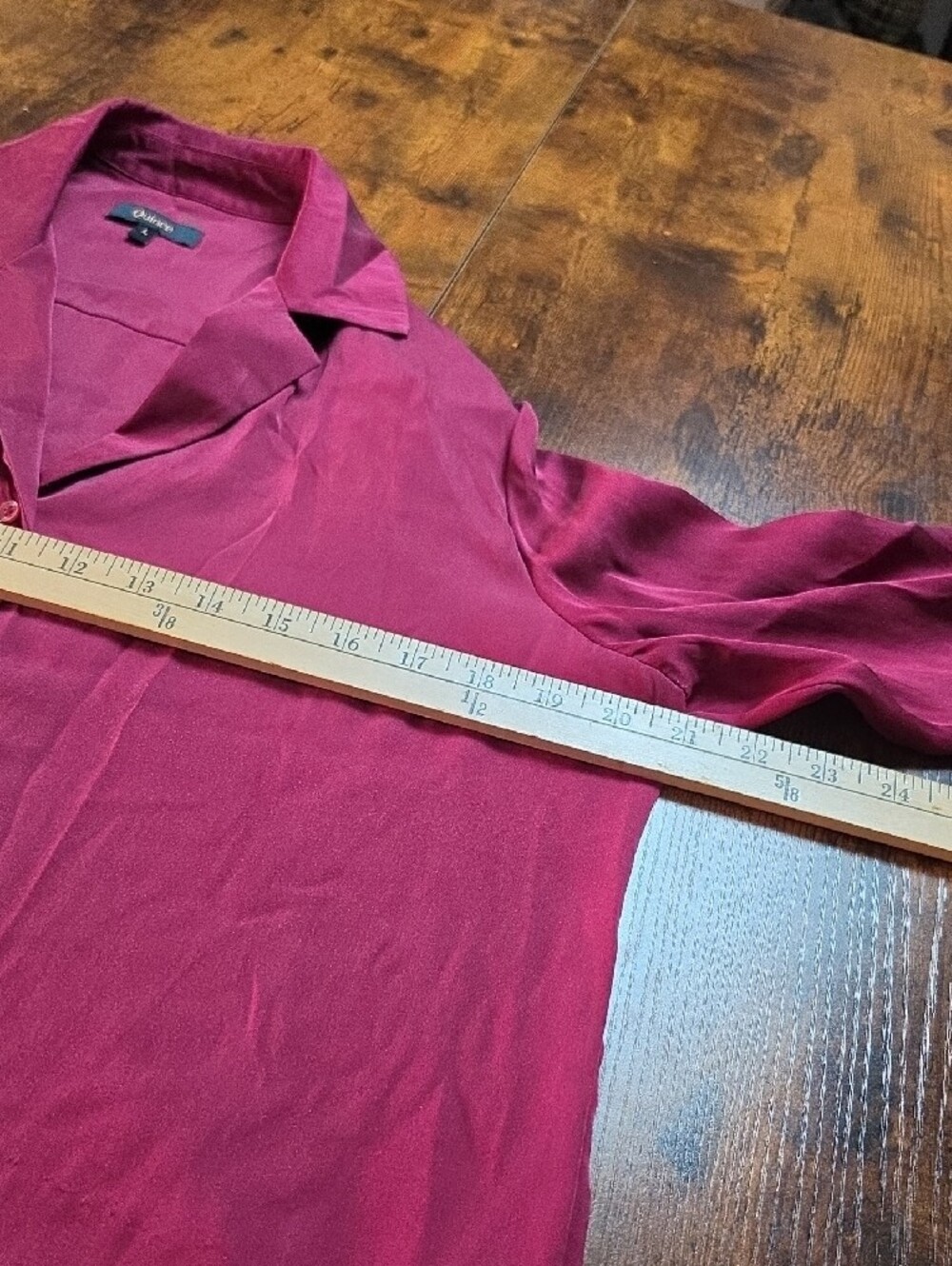 QUINCE | Luxe Wine Burgundy Stretch Silk Button Down Blouse Curved Hem | L - Picture 5 of 8